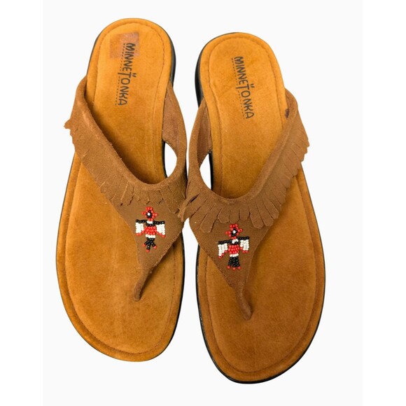 Minnetonka Womens Thong Sandals Native American Inspired Beaded Size 10 - Picture 1 of 11